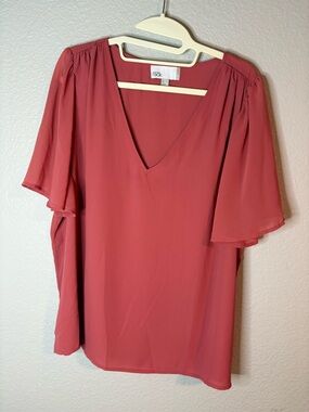Rack Pink V-Neck Flutter Sleeve Blouse
